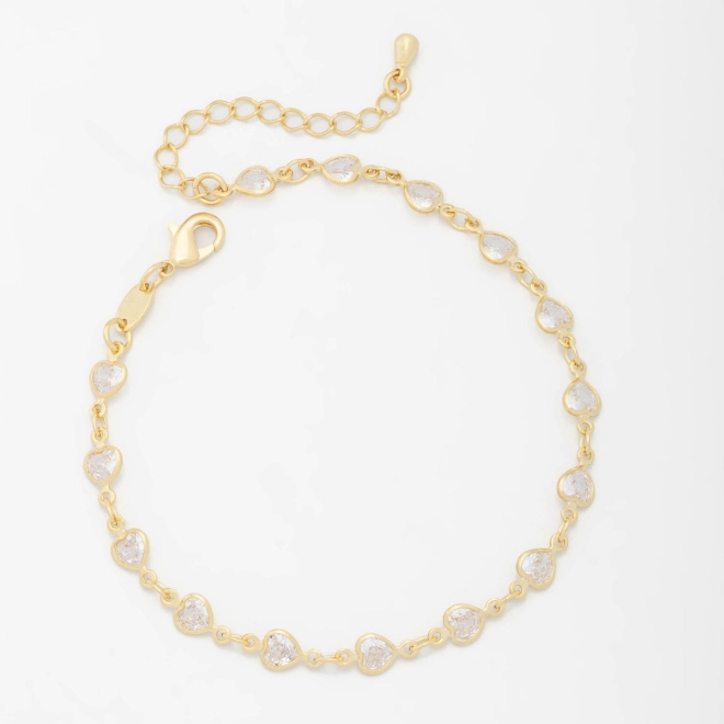 PX-0056 PULSEIRA BANHADA A OURO 18K COM PINGENTES DE CORA&Ccedil;&Atilde;O COM ZIRC&Ocirc;NIAS