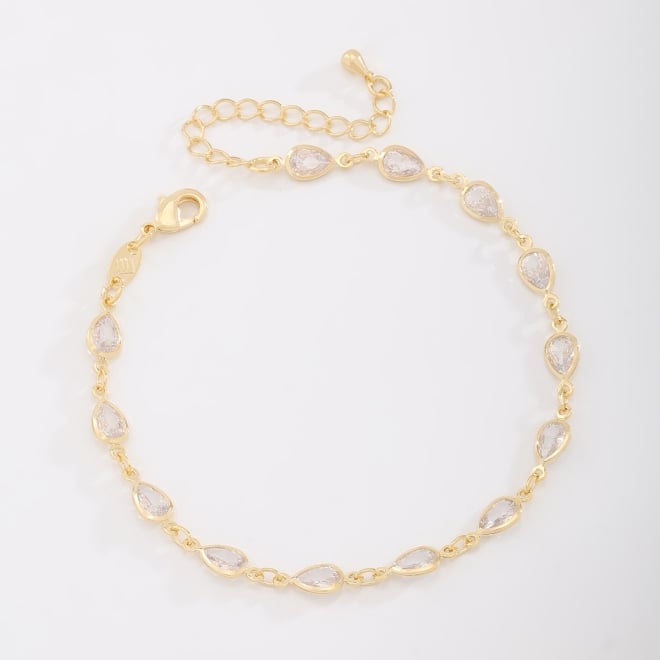 PX-0057 PULSEIRA BANHADA A OURO 18K COM ZIRCÔNIAS EM FORMATO DE GOTA CRAVEJADAS