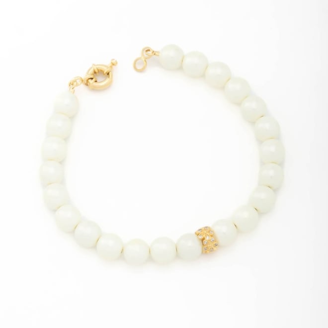 PX-0071 PULSEIRA BANHADA A OURO 18K COM P&Eacute;ROLAS E DETALHE CENTRAL EM ZIRC&Ocirc;NIAS
