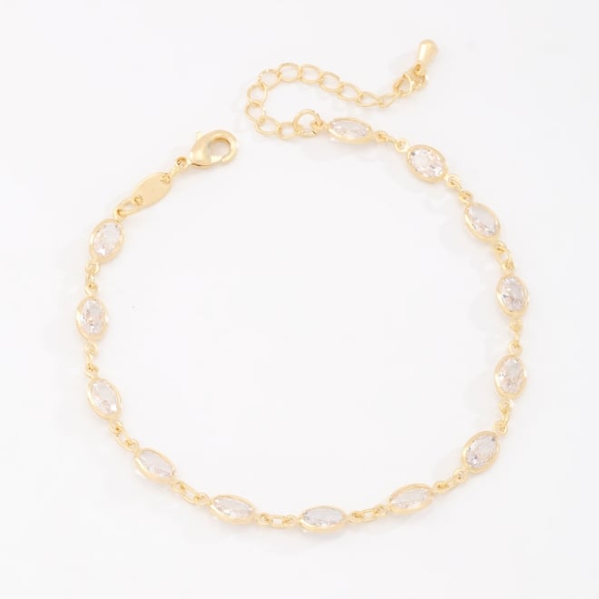 PX-0097 PULSEIRA BANHADA A OURO 18K COM ZIRC&Ocirc;NIAS OVAIS CRAVEJADAS