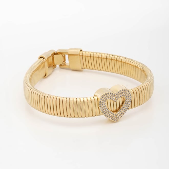 PX-0108 PULSEIRA BANHADA A OURO 18K ARTICULADA E PINGENTE DE CORA&Ccedil;&Atilde;O CRAVEJADO