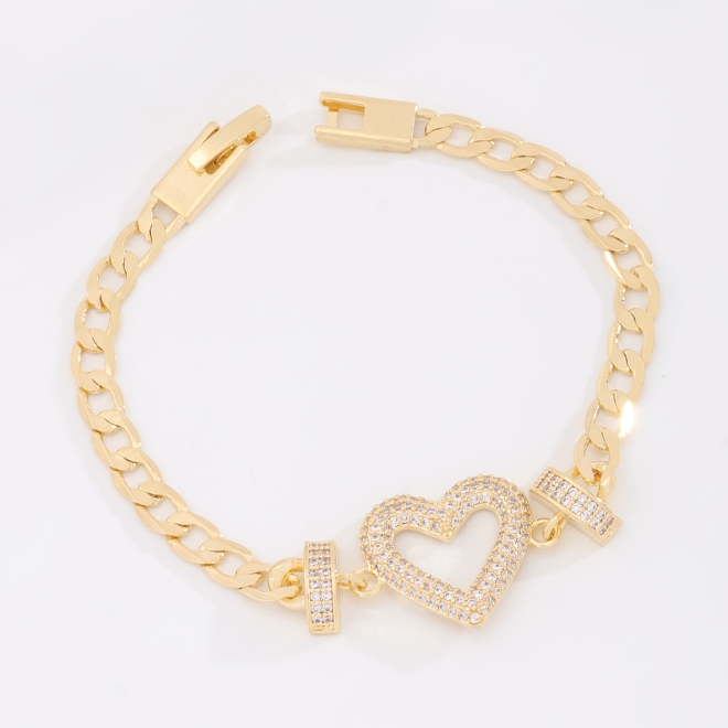 PX-0124 PULSEIRA BANHADA A OURO 18K COM ELO GRUMET E PINGENTE DE CORA&Ccedil;&Atilde;O CRAVEJADO EM ZIRC&Ocirc;NIAS