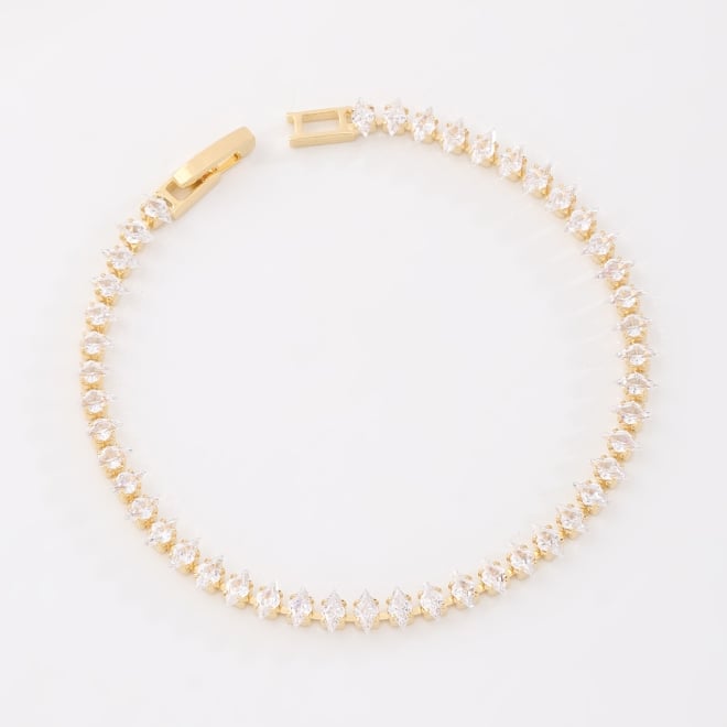 PX-0134 PULSEIRA BANHADA A OURO 18K RIVIERA COM ZIRC&Ocirc;NIAS EM FORMATO NAVETE CRAVEJADAS