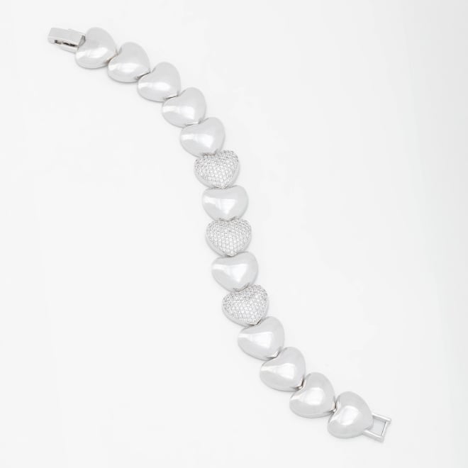 PXB-0116 PULSEIRA RÓDIO COM DESIGN DE CORAÇÕES LISOS E DETALHES EM ZIRCÔNIAS