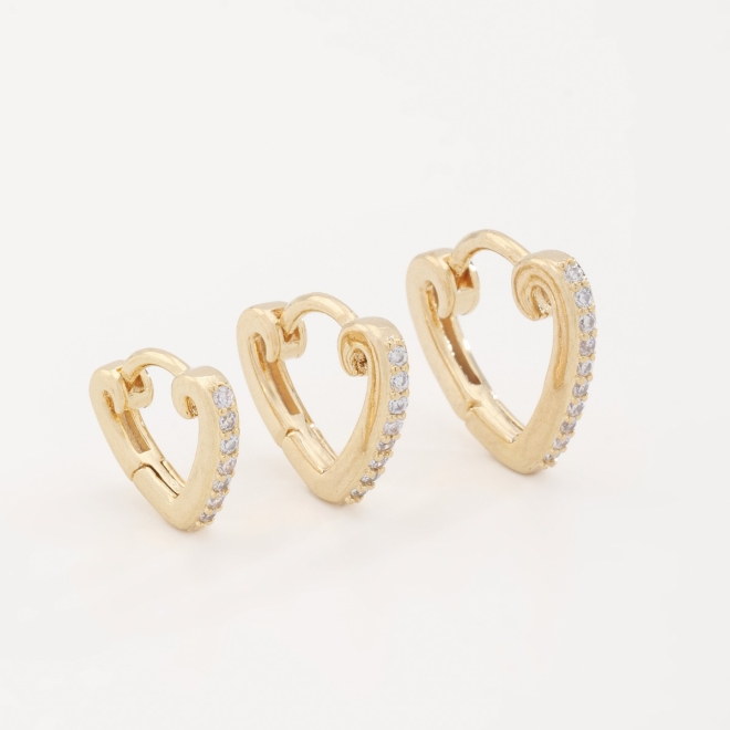 TAC-0055 TRIO DE ARGOLA CORAÇÃO COM DETALHES CRAVEJADOS EM ZIRCÔNIAS