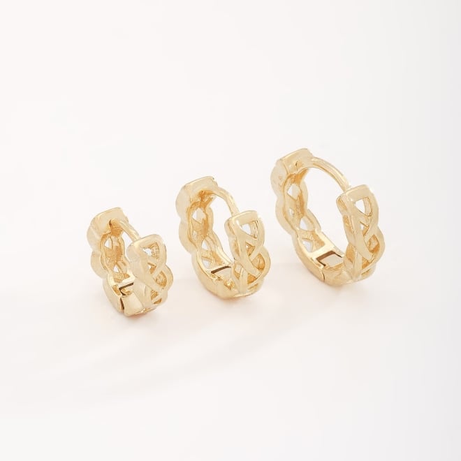 TAC-0056 TRIO DE ARGOLAS BANHADOS A OURO 18K COM ELOS ENTRELAÇADOS
