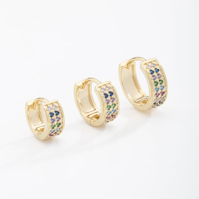 TAC-0095 TRIO DE ARGOLA COM DETALHES CRAVEJADOS EM ZIRCÔNIAS COLORIDAS