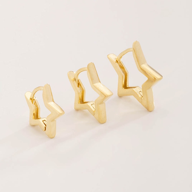 TAC-0115 TRIO DE ARGOLAS BANHADOS A OURO 18K EM FORMATO DE ESTRELA