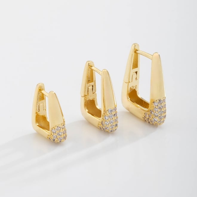 TAC-0129 TRIO DE BRINCOS BANHADOS A OURO 18K EM FORMATO RETANGULAR