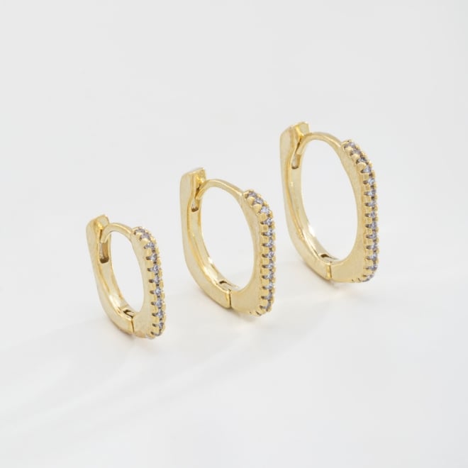 TAC-0144 TRIO DE ARGOLAS BANHADOS A OURO 18K COM FILEIRA DE ZIRCÔNIAS CRAVEJADAS