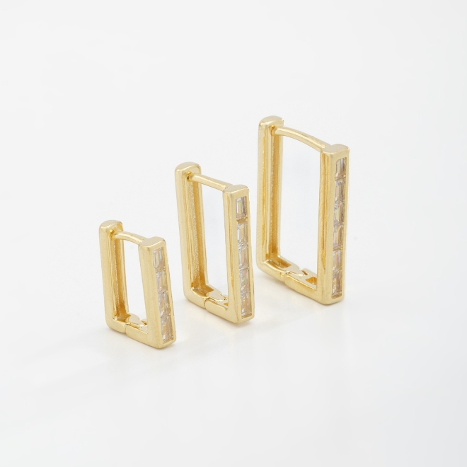 TAC-0146 TRIO DE BRINCOS BANHADOS A OURO 18K EM FORMATO RETANGULAR
