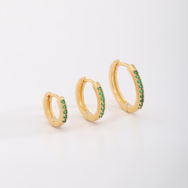 TAC-0176 TRIO DE ARGOLA CRAVEJADOS EM ZIRCÔNIAS ESMERALDA