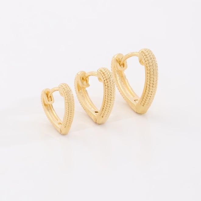 TAC-0184 TRIO DE ARGOLAS BANHADOS A OURO 18K DE CORAÇÃO OM TEXTURA