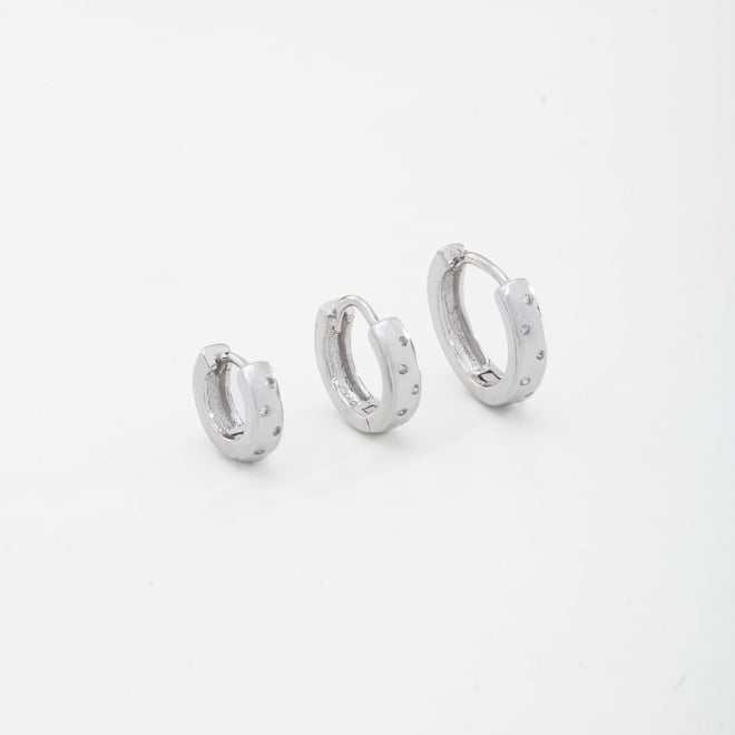 TACB-0156 TRIO DE ARGOLA RÓDIO COM DETALHES EM MINI ZIRCÔNIAS
