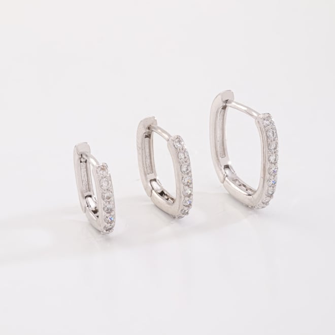 TACB-0190 TRIO DE BRINCOS EM RÓDIO  DE ARGOLA E DETALHES EM ZIRCÔNIAS