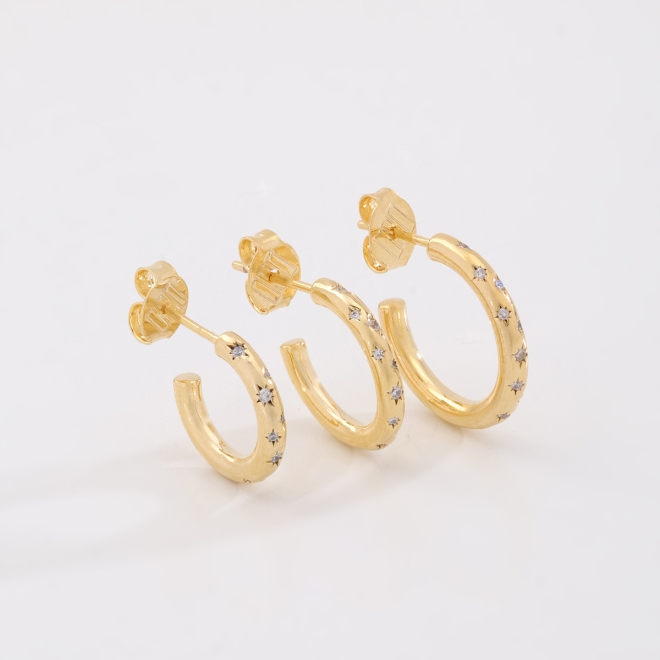 TAGL-00001 TRIO DE ARGOLA BANHADOS A OURO 18K COM DETALHES EM ZIRCÔNIAS