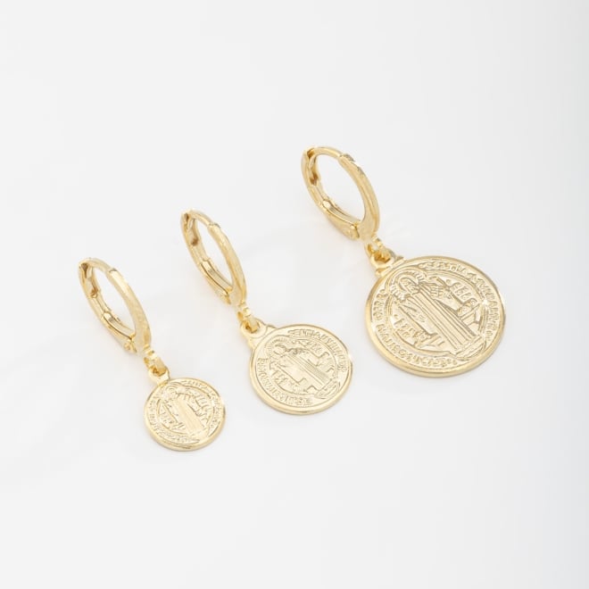 TAQ-00006 TRIO DE BRINCOS ARGOLA COM MEDALHAS DE SÃO BENTO