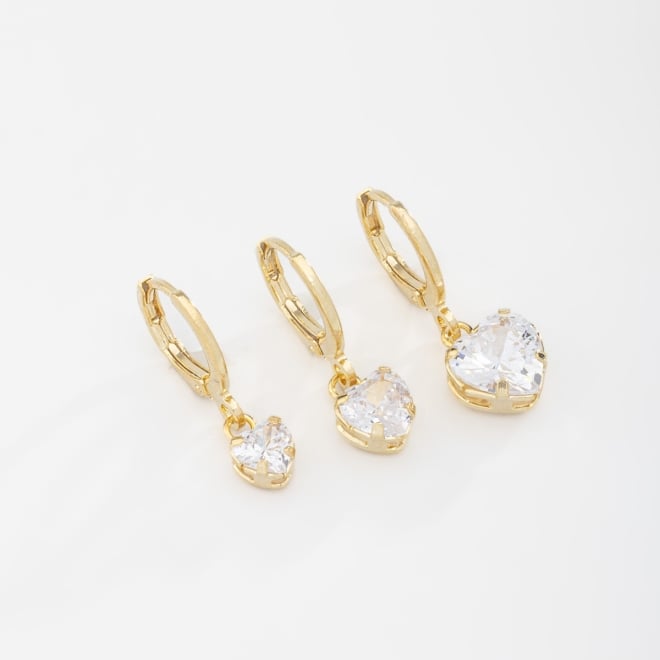 TAQ-00019 BRINCO TRIO ARGOLA CORAÇÃO EM ZIRCONIA