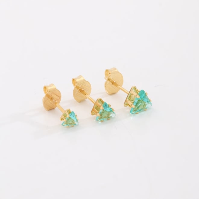 TBF-00009 TRIO COM 3 PARES DE BRINCOS BANHADOS A OURO 18K EM FORMATO TRIANGULAR