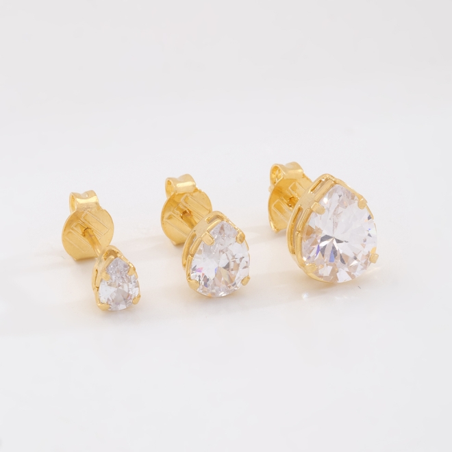 TBF-00014 TRIO DE BRINCOS COM PEDRAS EM GOTA LAPIDADA