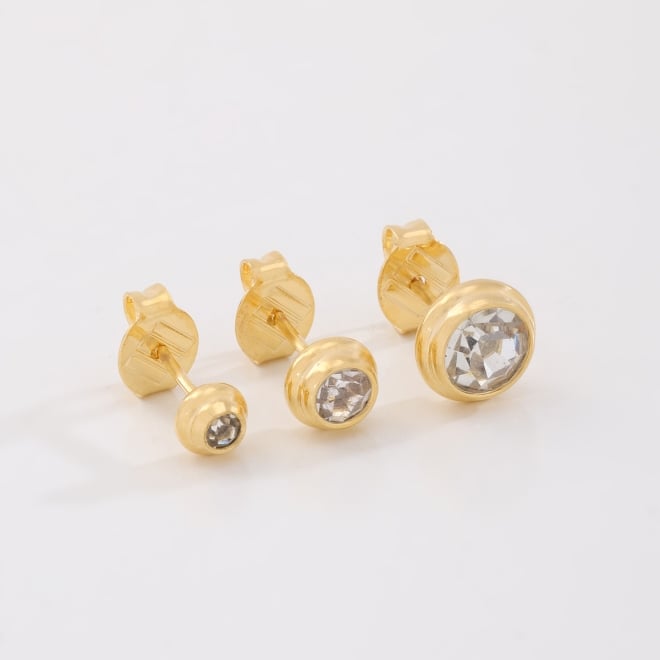 TBF-0044 TRIO DE BRINCOS BANHADOS A OURO 18K COM ZIRCÔNIAS EM FORMATO REDONDO