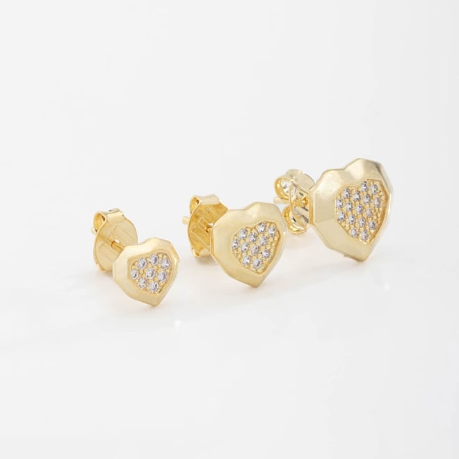 TBF-0056 TRIO DE BRINCOS CORAÇÃO COM DETALHES CRAVEJADOS EM ZIRCÔNIAS