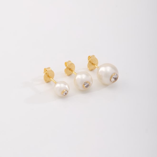 TBF-0059 TRIO DE BRINCOS COM DETALHES EM PÉROLAS E ZIRCÔNIAS