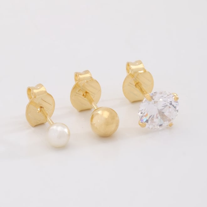 TBF-0060 TRIO DE BRINCOS BANHADOS A OURO 18K