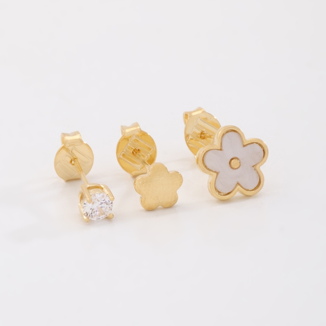 TBR-00038 KIT COM 3 PARES DE BRINCOS BANHADOS A OURO 18K COM DESIGN DELICADO
