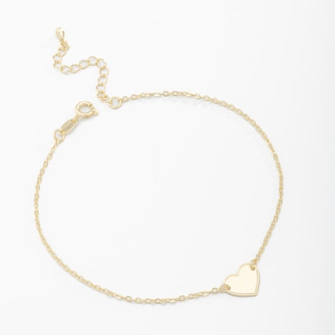TN-00016 TORNOZELEIRA BANHADA A OURO 18K COM PINGENTE DE CORAÇÃO LISO