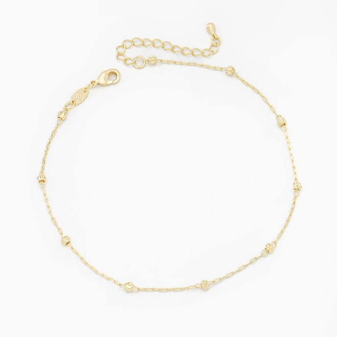 TN-00119 TORNOZELEIRA BANHADA A OURO 18K COM DETALHES EM ESFERAS