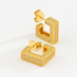 AGX-00029 ARGOLA BANHADO A OURO 18K EM FORMATO GEOMÉTRICO QUADRADO, TODO EM ZIRCÔNIAS