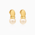 BR-01101-BRINCO BANHADO A OURO 18K COM DESIGN LISO E DETALHE EM PÉROLA