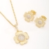 CJ-00324 CONJUNTO BANHADO A OURO 18K COM DESIGN DE FLOR E DETALHES CRAVEJADOS