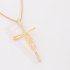 GR-00789 COLAR BANHADO A OURO 18K COM PINGENTE DE CRUZ E DETALHE ESCRITO JESUS COM ZIRCÔNIAS