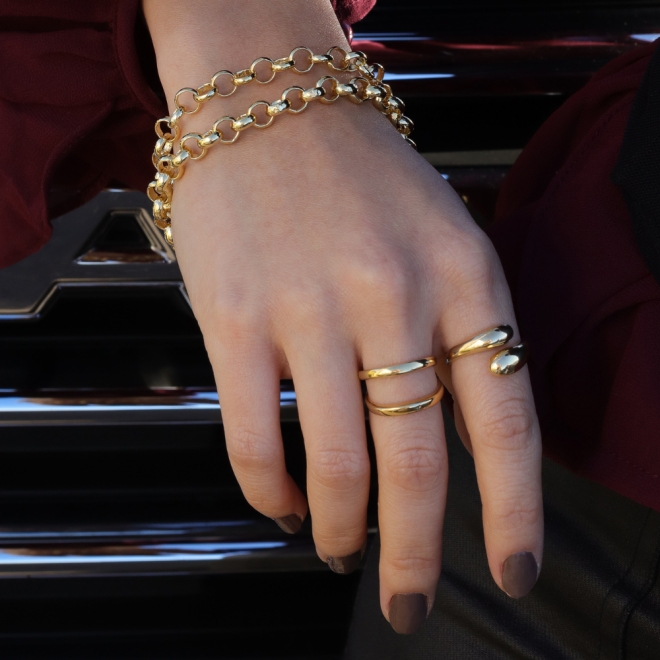 AN-00599 ANEL BANHADO A OURO 18K COM DESIGN DUPLO