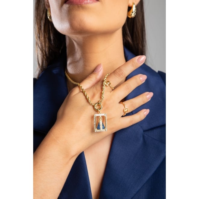 GRN-01457 COLAR COM PINGENTE RELIGIOSO E DETALHES EM ZIRCÔNIAS