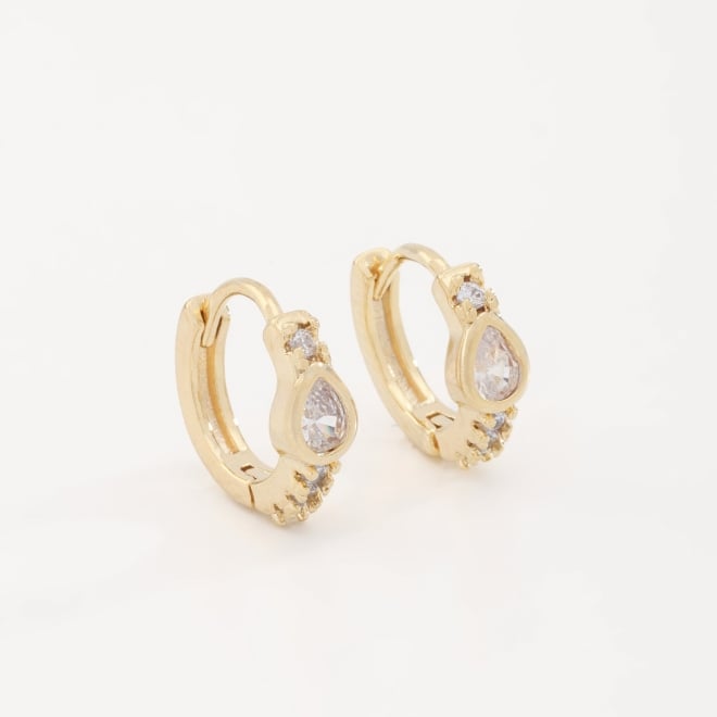 AC-0251 BRINCO BANHADO A OURO 18K EM FORMATO DE ARGOLA COM PINGENTE EM ZIRCÔNIA EM GOTA
