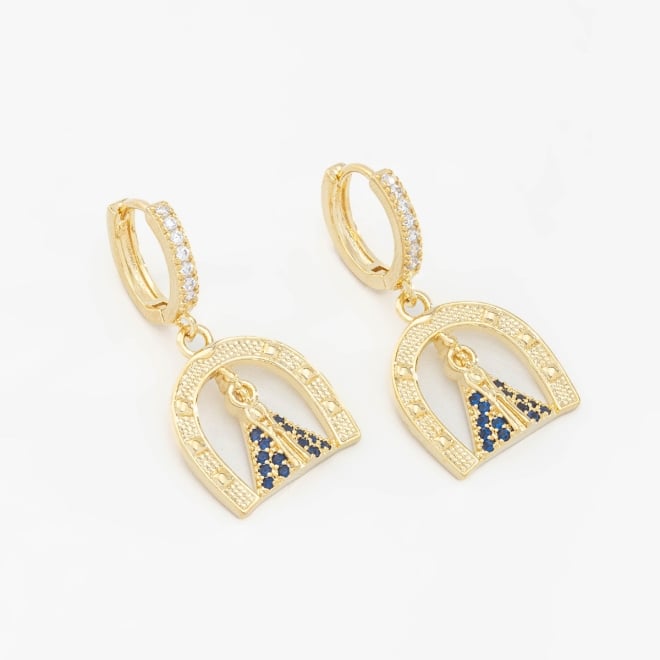 AC-0689 ARGOLA DE NOSSA SENHORA APARECIDA COM DETALHES EM ZIRCÔNIAS AZUL 