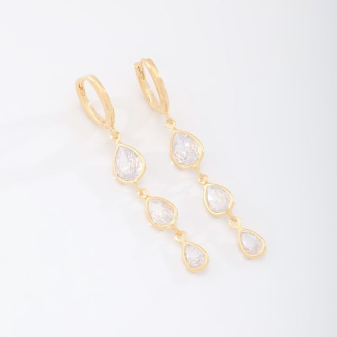 AC-0956 BRINCO ARGOLA CLICK BANHADO A OURO 18K COM PINGENTES EM FORMATO DE GOTA