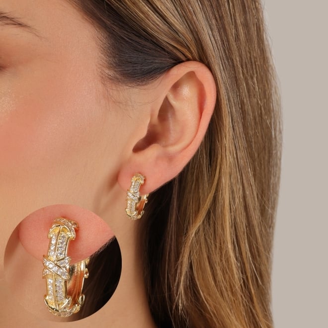 AGL-00259 ARGOLA  BANHADO A OURO 18K COM DESIGN INSPIRADO EM ARAME FARPADO, COM DETALHES EM ZIRCÔNIAS