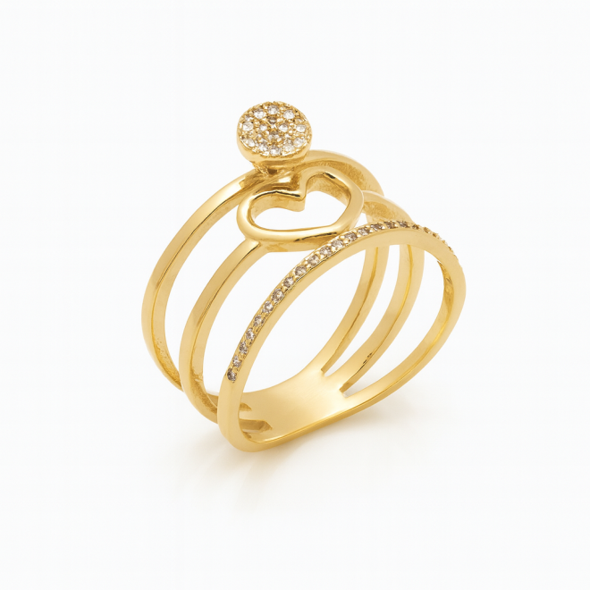 AN-00486 ANEL BANHADO A OURO 18K COM DESIGN DE MÚLTIPLOS AROS