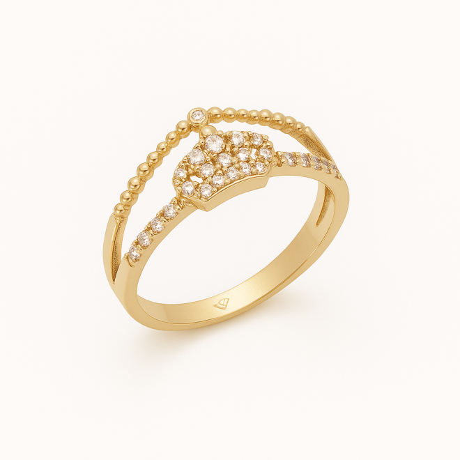 AN-00544 ANEL BANHADO A OURO 18K COM DESIGN DUPLO E DETALHE DE COROA