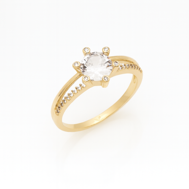 AN-00547 ANEL SOLITÁRIO BANHADO A OURO 18K COM ZIRCÔNIA CRISTAL