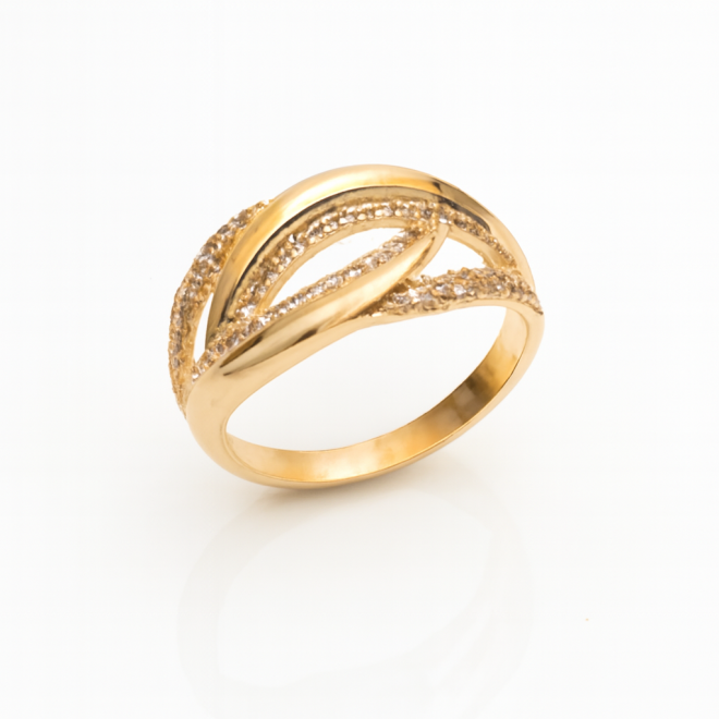 AN-00601 ANEL BANHADO A OURO 18K COM DESIGN ENTRELAÇADO
