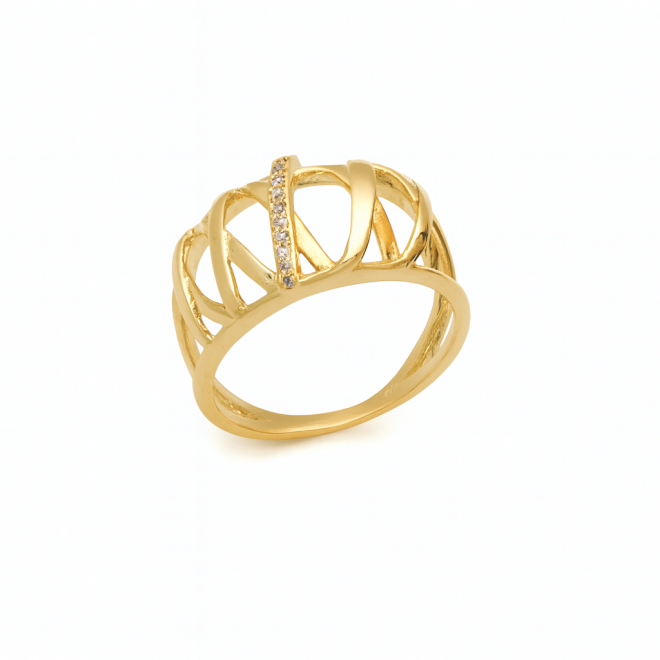 AN-00604 ANEL BANHADO A OURO 18K COM DESIGN VAZADO EM LINHAS ENTRELAÇADAS