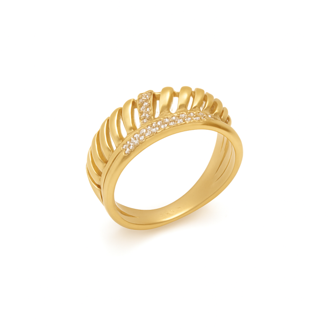 AN-00612 ANEL BANHADO A OURO 18K COM DESIGN TEXTURIZADO