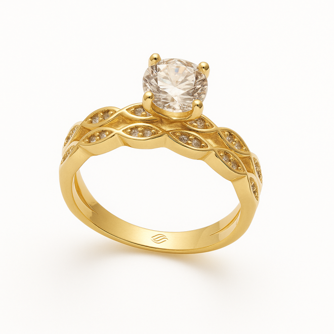 AN-00626 ANEL SOLITÁRIO BANHADO A OURO 18K COM ZIRCÔNIA CRISTAL