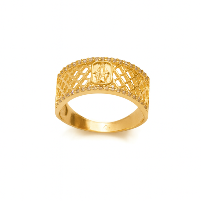 AN-00642 ANEL BANHADO A OURO 18K COM IMAGEM DE NOSSA SENHORA DAS GRAÇAS