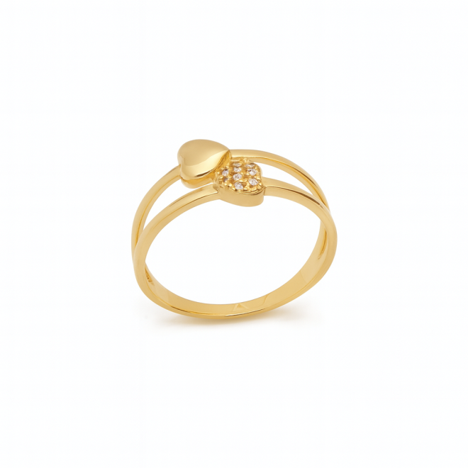 AN-00651 ANEL BANHADO A OURO 18K COM DESIGN DUPLO E DETALHES EM MINI CORAÇÕES
